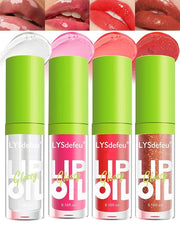 Hydrating Lip Glow Oil Kit-4 Colors Lip Oil Lip Glaze,Tinted Lipgloss Clear Pink Red Glow Reviver Tint Lip Oil Lip Stain, ...