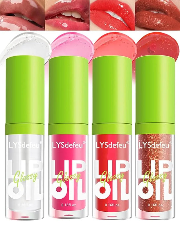 Hydrating Lip Glow Oil Kit-4 Colors Lip Oil Lip Glaze,Tinted Lipgloss Clear Pink Red Glow Reviver Tint Lip Oil Lip Stain, ...
