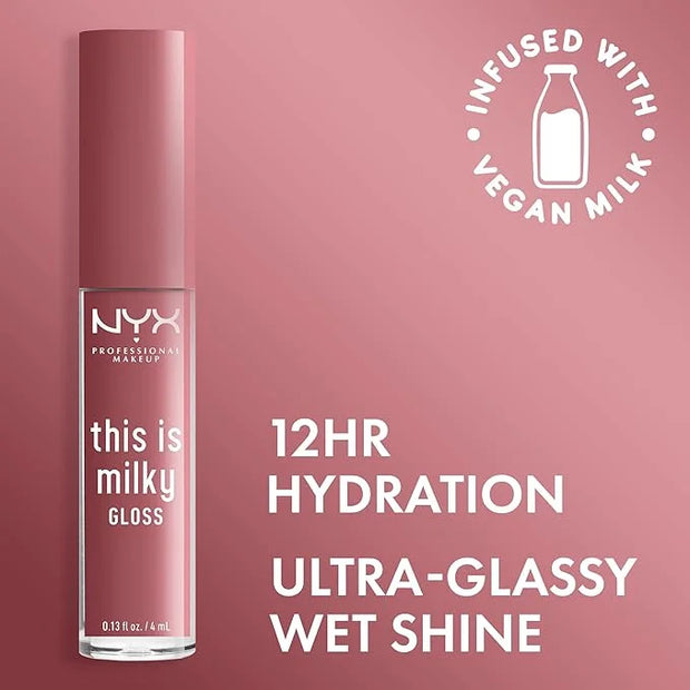 NYX PROFESSIONAL MAKEUP This Is Milky Gloss, Vegan Lip Gloss, 12 Hour Hydration - Cherry Skimmed (Dusty Pink Mauve) - Prod...