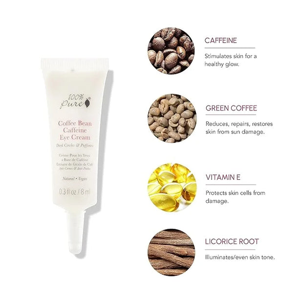 100% PURE Coffee Bean Caffeine Eye Cream Refresh & Hydrate Under Eye Treatment Reduce Puffiness, Dark Circles, Wrinkles wi...