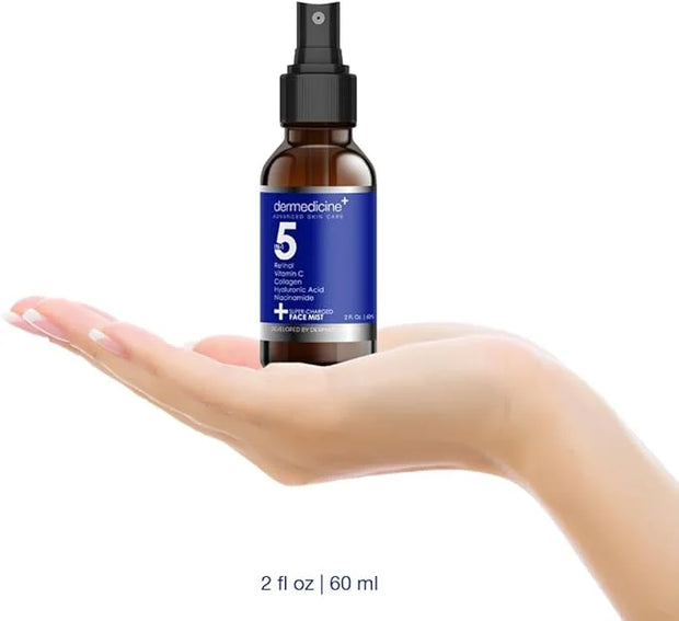 5 in 1 Super Charged Anti-Aging Face Mist w/Retinol, Vitamin C, Collagen, Hyaluronic Acid & Niacinamide | Hydrates, Refres...
