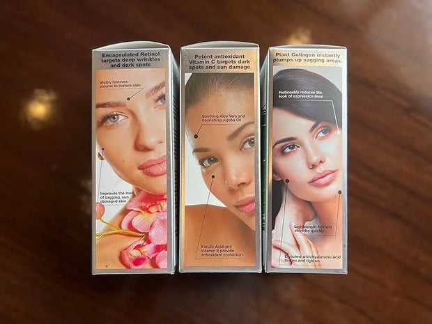 Professional Skin Care Set. Anti-aging Serum Set Contains Collagen Serum, Retinol Serum, Vitamin C Serum. Helps W/Appearan...