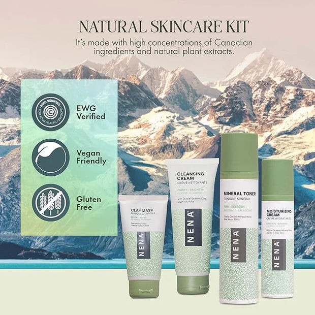 NENA Natural Skincare Kit | 4-Piece Daily Skin Essentials for Women & Men - for Dry, Oily, Normal and Sensitive Skin | EWG...