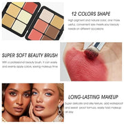 12 Colors Cream [Blush Contour Concealer Highlighter] Makeup Palette for Cheeks - All in One Makeup Palette Kit with Brush...