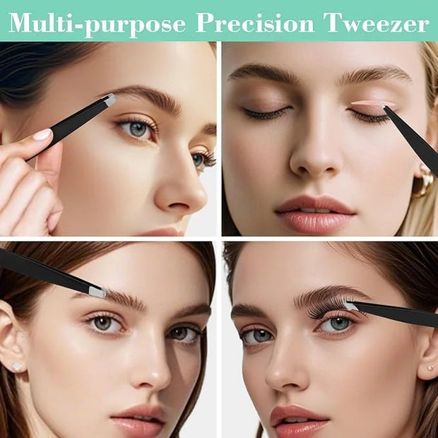 Tweezers Set, Hyxhappy 9 pcs Professional Stainless Steel Tweezers Kit for Facial Hair, Great Precision Eyebrow Plucke Twe...