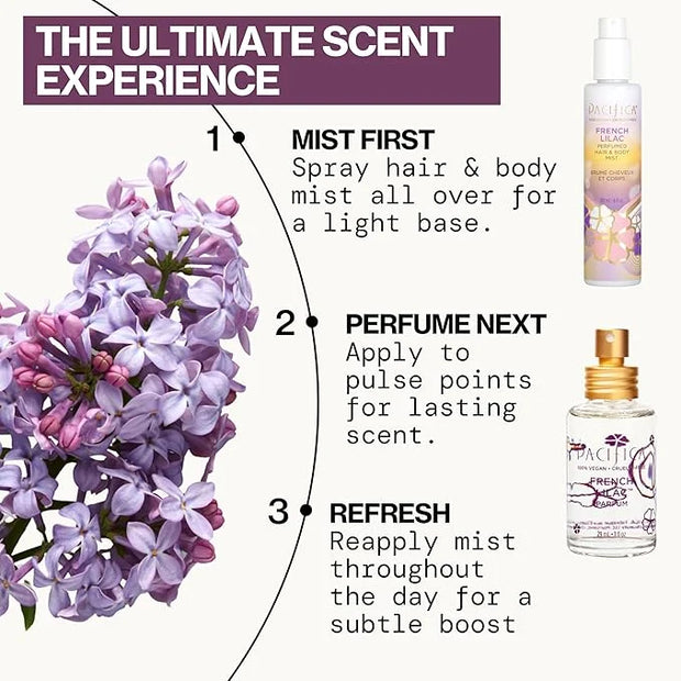 Pacifica French Lilac Spray Perfume – Clean Vegan Floral Fragrance for Women, Fresh-Cut Lilac & Powdery Magnolia Notes, Lo...