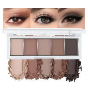 5 Colors Matte Eyeshadow Makeup Palette,Nude Dark Brown Taupe Black Highly Pigmented Natural Neutral Eye Shadow Palette,Lo...