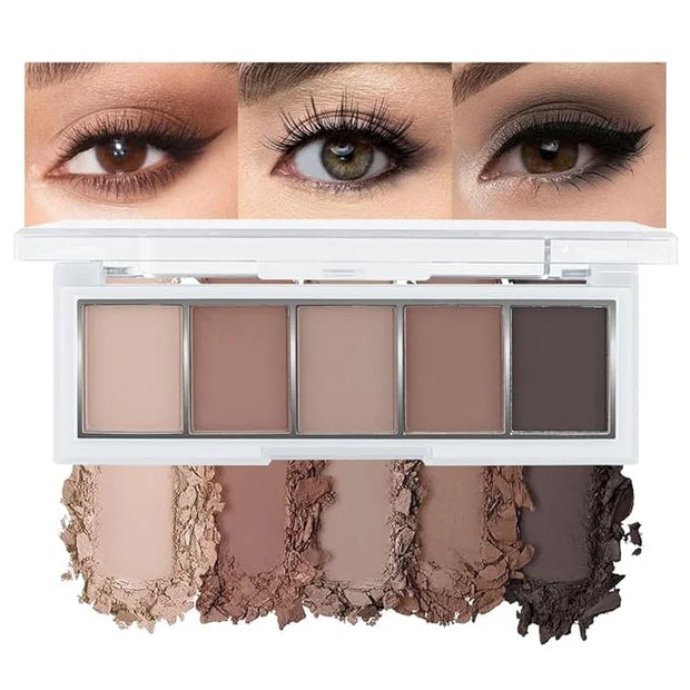 5 Colors Matte Eyeshadow Makeup Palette,Nude Dark Brown Taupe Black Highly Pigmented Natural Neutral Eye Shadow Palette,Lo...