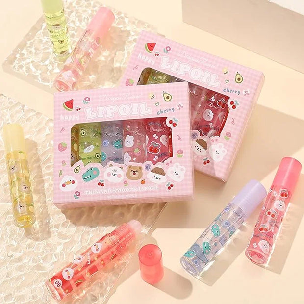 6pcs Fruit Flavored Lip Gloss Set, Roll on Lip Gloss Set Kids Lip Gloss Cute Lip Oil for Girls, Glossy and Shiny Non-Toxic...