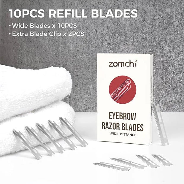 ZOMCHI Dermaplaning Razor Refills, Set of 10 Replacement Blades, Wide Distance, Metal, Plastic Free, Eyebrow Razor Blades ...