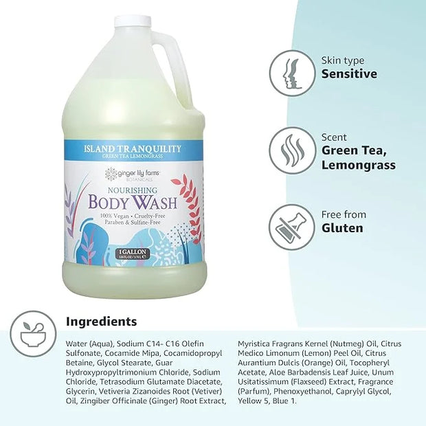 Ginger Lily Farms Botanicals Nourishing Body Wash, Island Tranquility, 100% Vegan & Cruelty-Free, Green Tea & Lemongrass S...