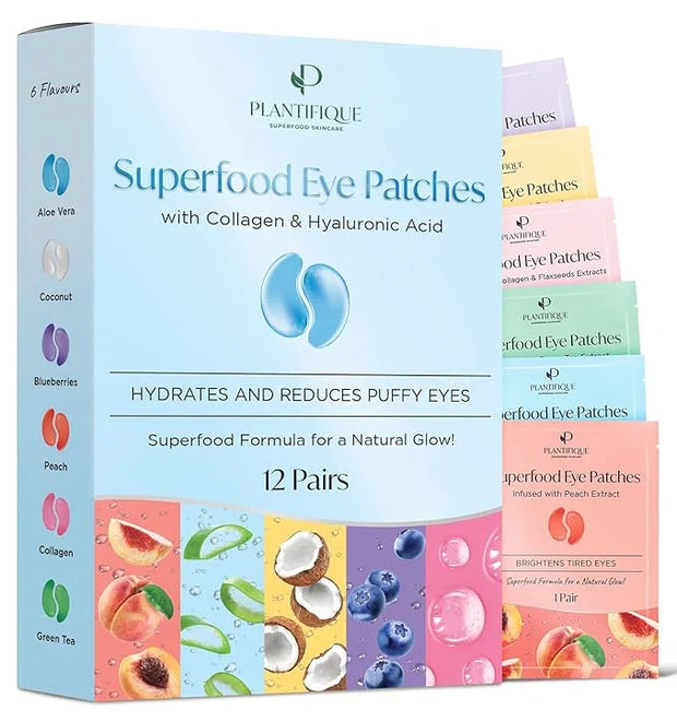 PLANTIFIQUE Superfood Under Eye Patches Dark Circle 12 Pairs and Jojoba Oil & Hyaluronic Acid Face Serum for Gua Sha Massa...