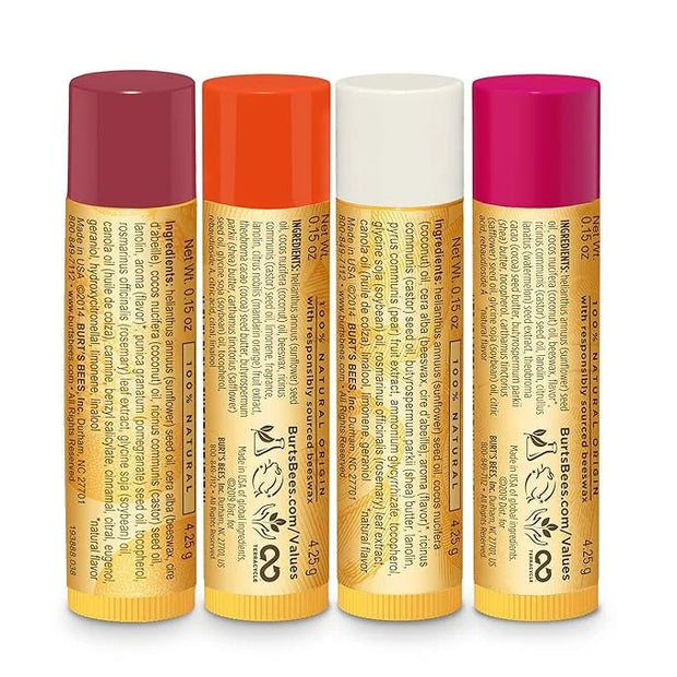 Burt’s Bees Holiday Gift, 4 Lip Balm Stocking Stuffer Products, Beeswax Fruit Set - Pomegranate, Sweet Mandarin, Coconut a...