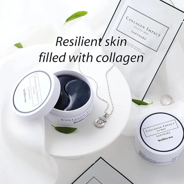 WELLDERMA Collagen Impact Sapphire Eye Mask 60 Sheets - NOURISHing ENRICHed Moisturizing Hydrogel Eye Patches Wrinkles Col...