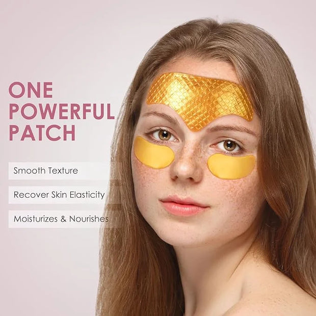 10PCS 24K Gold Forehead Anti Wrinkle Patches & 10Pair 24K Gold Eye Masks, Anti Wrinkle Patches with Collagen, Forehead Wri...
