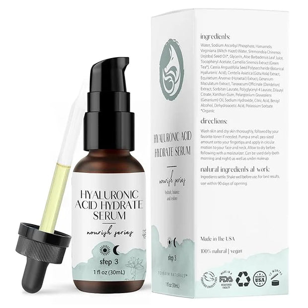 Hyaluronic Acid Face Serum - Hydrating Anti Wrinkle Anti Aging Facial Serum - With Vitamin C and E, Green Tea, Jojoba Oil ...
