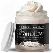 100% Grass Fed Beef Tallow for Skin Care - Face + Body - Whipped Moisturizer - Natural Lotion, 4 FL. oz. (Vanilla Lavender...