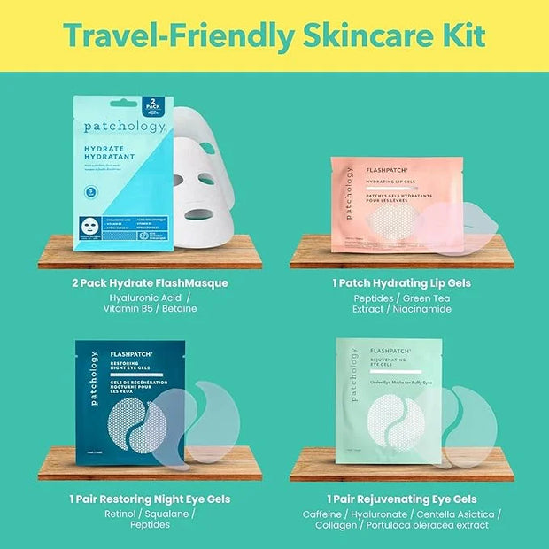 Patchology On The Fly Travel Facial Kit – Travel-Friendly Hydrating Skincare Essentials for Face, Eyes and Lips – Includes...