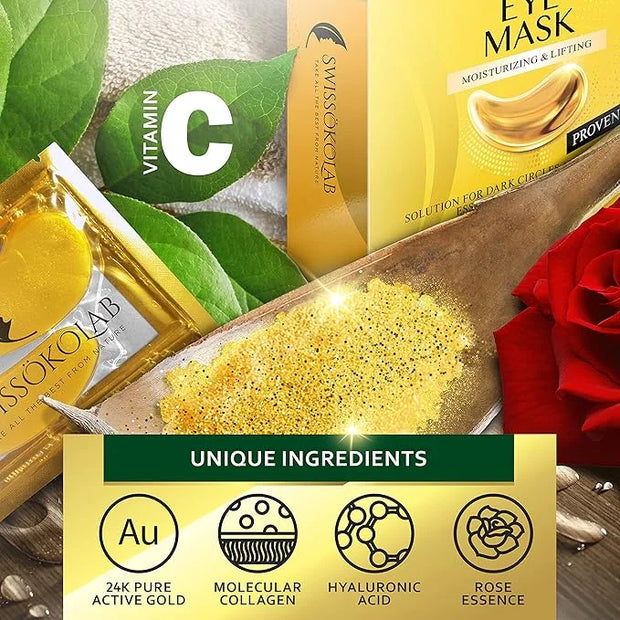 SWISSÖKOLAB Double Chin Reducer V Line Lifting Mask Face Slimming + Under Eye Patches For Puffy Eyes 24k Gold Eye Mask For...