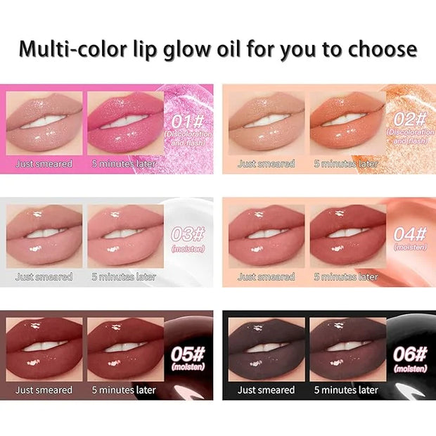 Hydrating Lip Glow Oil for Women, Color Changed Lip Plumper Gloss Moisturizing Nourishing Black Big Brush Head Lip Oil Smo...