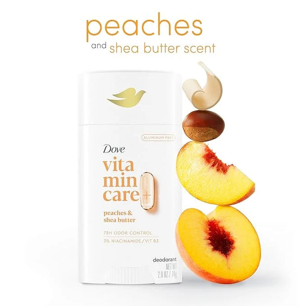 Dove VitaminCare+ Aluminum Free Deodorant Stick for 72H Odor Protection Peaches & Shea Butter Breathable Deodorant for Wom...