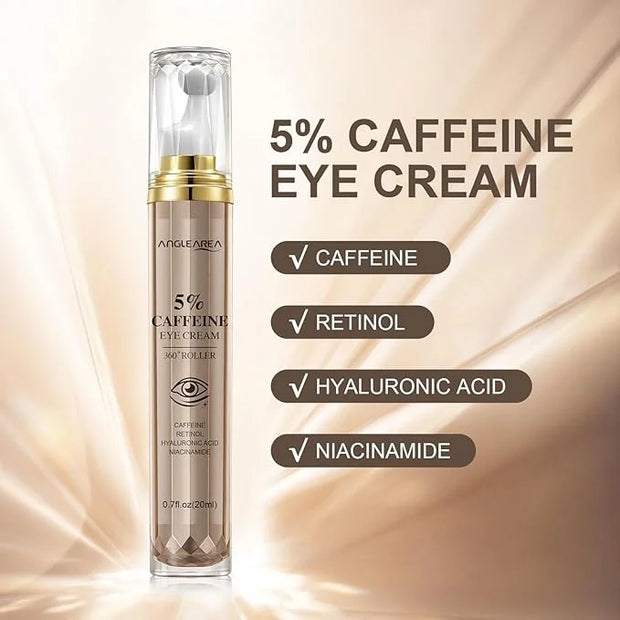 5% Caffeine Eye Serum with 360°Massage Ball for Puffiness, Fine Lines & Wrinkles - Anti-Aging, Hydrating Formula with Hyal...