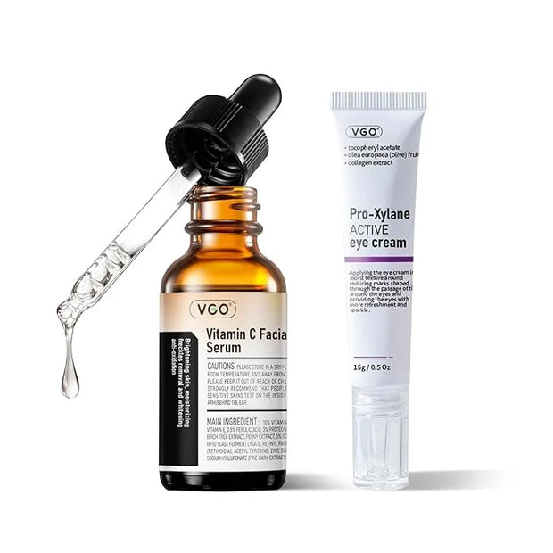 VGO Vitamin C Vitamin E Facial Serum 2.02oz + Eye Repair Cream for Dark Circles & Puffiness 0.5oz - Product Image