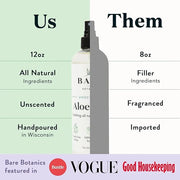 BARE BOTANICS Cooling Aloe Spray for Skin & Hair - Large 12oz | Sunburn Spray & Aloe Hair Moisturizer | 99.66% Pure Unscen...