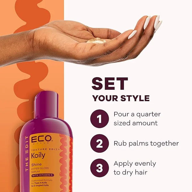 Eco Style, Texture Edit, Koily Shine Hyper Gloss Serum for Type 4 curly hair - A nourishing, sulfate-free rich oil that pr...