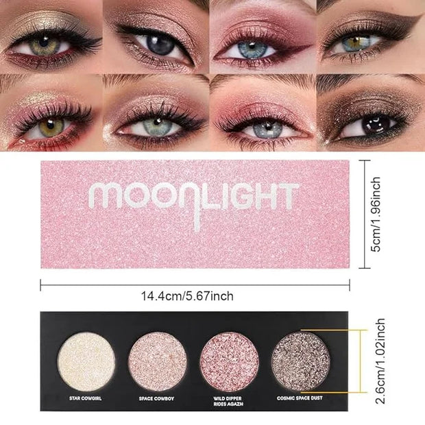 Shiny Highlight Eyeshadow Palette 4 Colors, Cosmetics Shimmer Palette, Cruelty-Free and Vegan Formula, Glitter Eyeshadow f...
