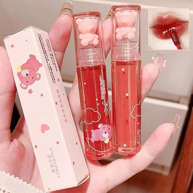 4Pcs Bear Lip Glaze Hydrating Jelly Lip Gloss,Jelly Liquid Lipstick Cute Bear Lipgloss Moisturizing Lip Stain Plumping Wat...