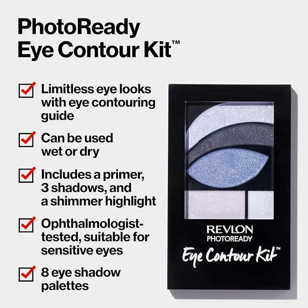 REVLON PhotoReady Eye Contour Kit, Eyeshadow Palette with 5 Wet/Dry Shades & Double-Ended Brush Applicator, Watercolors (5...
