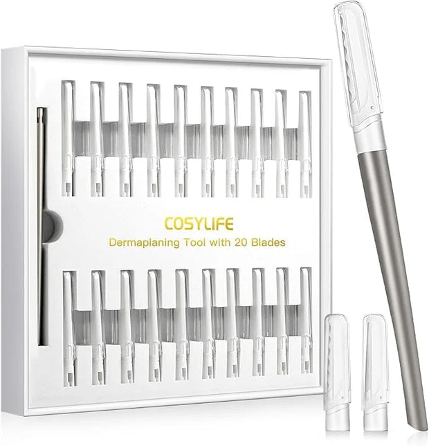 Dermaplaning Tool for Face Exfoliation, with 20 Replaceable Blades, Facial Shaver/Eyebrow Razor, Peach Fuzz Removal Eyebro...