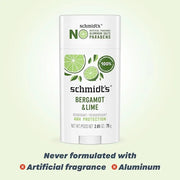 Schmidt's Aluminum-Free Vegan Deodorant Bergamot & Lime 4 Count for Women and Men, with 24 Hour Odor Protection, Natural I...