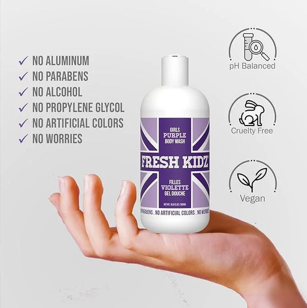 Fresh Kidz Body Wash 16.9 fl.oz. and Stick Deodorant 2.65 oz for Kids and Teens - Girls "Purple" Set - Product Image