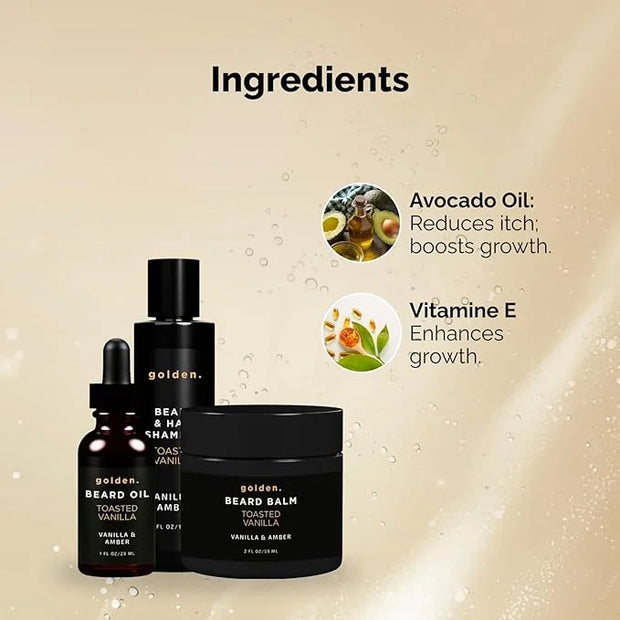 Golden Grooming Co. Everyday Beard Bundle – Complete Beard Care Set | Includes Beard Oil, Balm & Shampoo (Regular, Toasted...
