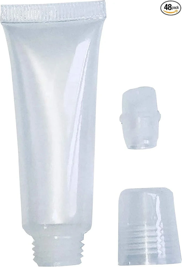 esowemsn 48pcs 8ml Refillable Clear Empty Lip Gloss Balm Containers Soft Tubes Balm Lip Gloss Bottle Cosmetic Containers M...