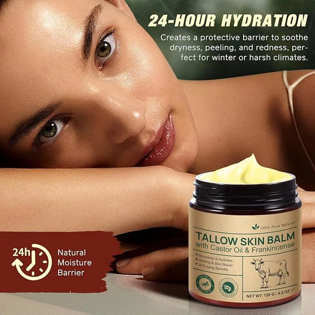 Tallow Castor Oil Frankincense Oil Handmade Skin Balm, Face & Body Moisturizer for Sensitive Skin, Eczema All-Purpose Balm...