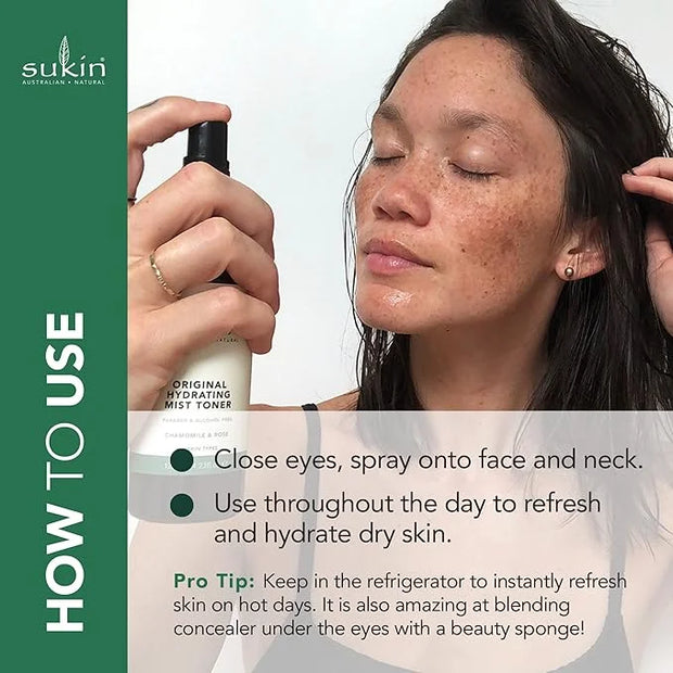 Sukin Organics Hydrating Mist Toner, Rosewater Facial Mist Spray, Refreshing Skin Care Routine for Face & Neck, Suitable f...