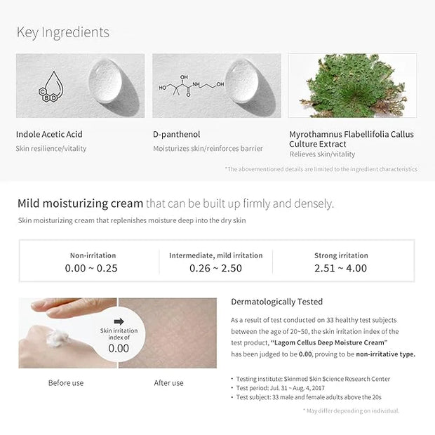 LAGOM Cellus Deep Moisture Cream Natural Moisturizer with Ceramide and D-Panthenol (B5) Snooth Hydrating Nourishing Protec...