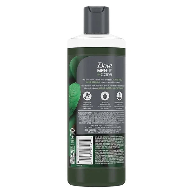 Dove Men+Care Body Wash Holy Basil + Hemp Seed Oil 4 Count to Rebuild Skin in the Shower with Plant-Based Cleansers and Mo...
