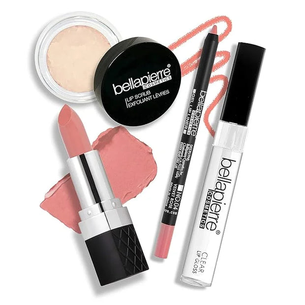 bellapierre Best in Pout Kit | Lip Scrub, Mineral Lipstick, Gel Lip Liner & Clear Lip Gloss | Non-Toxic and Paraben Free |...