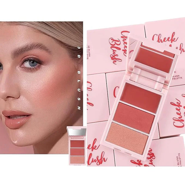 3D Blush Palette, Multi-Use Makeup Powder Blush Palette Cream Blush For Cheeks, Mulit Glow Balm, Lightweight, Smooth, Blen...