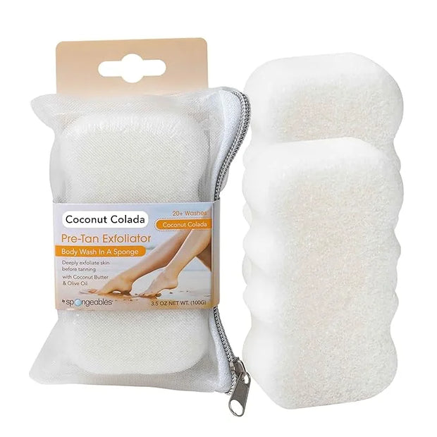 Spongeables Summer Ready Pre-tan Exfoliator 20+ Wash Sponges, Coconut Colada, 2 Count - Product Image