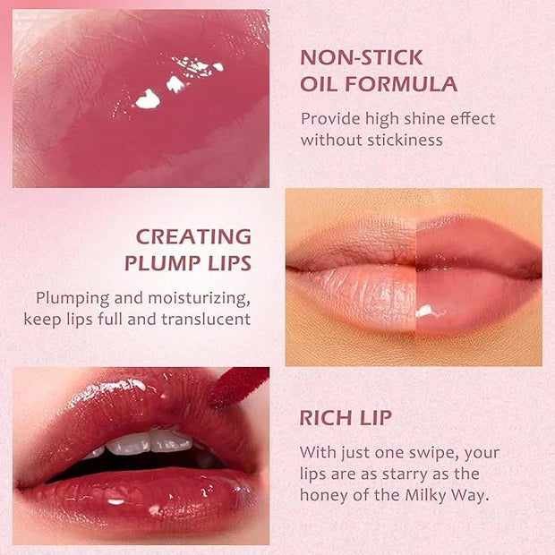 Hydrating Lip Glow Oil, Lip Plumper Gloss Lip Tint Stain, Pigmented Plumping Lip Gloss, Nourishing Non-Sticky Vegan, Gloss...