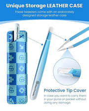 Expert Slant Tip Tweezers with Leather Case, GlamTweeler Sharp & Precision Stainless Steel Tweezer for Eyebrows, Facial Ha...