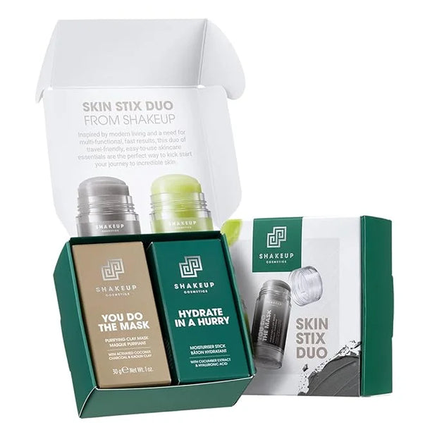 Mens Skincare Sticks Duo, Vegan Formula Including a Moisturiser Stick and Charcoal Face Mask Stick, 2-Step Skincare Kit Pe...