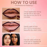 Matte Lip Gloss Stain-Peel Off Lip Liner Tattoo, Dark Brown Lip Tint，Long Lasting Peel Off Lip Stain, Waterproof Transfer-...