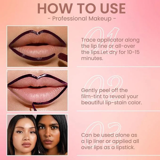Matte Lip Gloss Stain-Peel Off Lip Liner Tattoo, Dark Brown Lip Tint，Long Lasting Peel Off Lip Stain, Waterproof Transfer-...