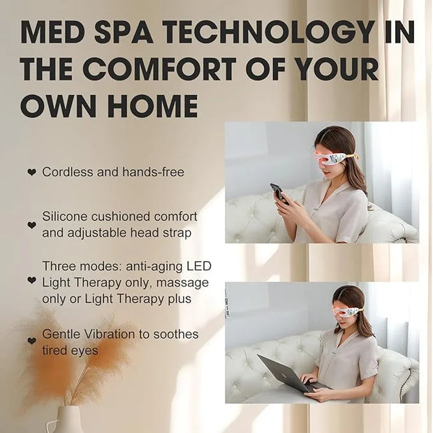 LED Red Light Therapy Eye Device, 3 Modes Red Light Eye Mask with Multi-Frequency Vibration + Red Light Therapy Massager S...